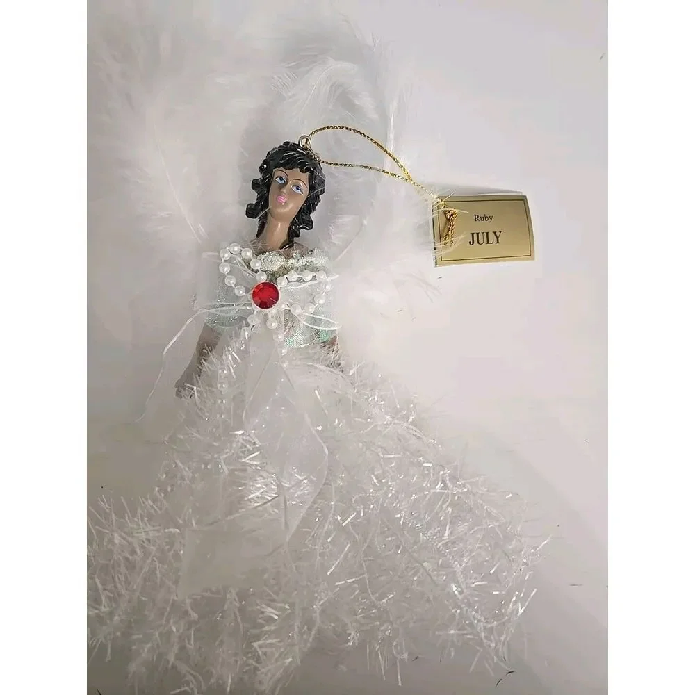 CHRISTMAS‎ WHITE FEATHER ANGEL July BIRTHSTONE ORNAMENT NWT